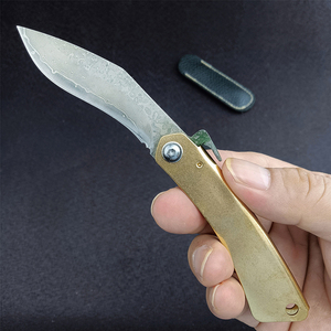Coltello Tascabile Giapponese <span class=keywords><strong>Higonokami</strong></span>, Coltello Pieghevole con Lama in Acciaio Damascato e Manico in Rame, Coltelli da Sopravvivenza, Strumenti Tattici per Caccia e EDC - Product Image 4