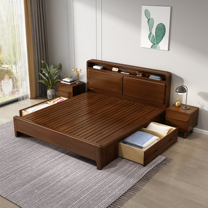 Nordic Style Solid Wood Bed 1.8M Double With Storage High Box Bedroom Furniture Pine Wood <b>Drawer</b> Storage Bed - Product Image 3