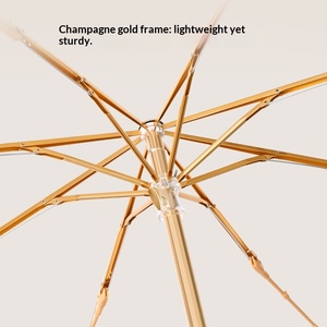 Three Fold Women's Gold Wooden Handle Folding <b>Umbrella</b> with Fresh Color Glue Small Size Sunshade Gift for Wholesale - Product Image 2