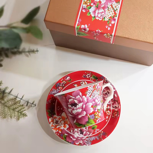 Ensemble de tasses à thé en porcelaine fine de qualité supérieure à prix compétitif, motif floral rouge, très vendu - Product Image 5