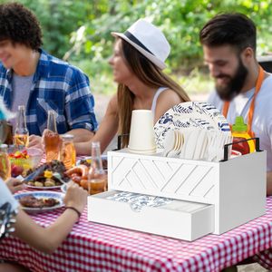 Customized Standing Type <b>Kitchen</b> Counter Rack Double Tiers Wooden Tableware <b>Storage</b> Box <b>for</b> Fork and Paper Tray - Product Image 2
