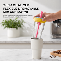 Tumbler Kopi Portabel 20 oz 2 in 1 Stainless Steel Dinding Ganda Terisolasi dengan Sedotan dan Tutup, Tahan Panas dan Dingin, Dapat Digunakan Kembali untuk Perjalanan (Grosir)