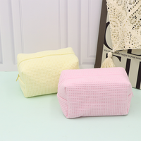 Sac de toilette en coton doux à motif gaufré, livraison en 2 jours, organiseur de maquillage portable avec fermeture éclair, trousse de toilette de voyage pour femmes