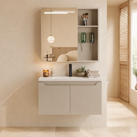 Meuble-lavabo mural WJL en acier inoxydable de haute qualité, étanche, avec lavabo en céramique et miroir éclairé