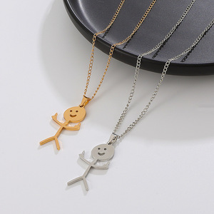 Collana Hip Hop Graffiti collana uomo e donna in acciaio inossidabile placcato oro divertente collana Doodle collana dito medio - Product Image 2