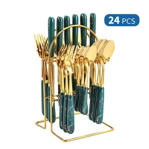 Roestvrijstalen 24 Delige Set Rack Keramische Handgreep Mes Vork Geschenkdoos Set Westerse Food Nordic Style Bestekset