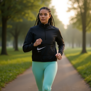 Veste demi-zip Nike Swoosh Run pour femme, noir et blanc, légère, à capuche, printemps, taille XS - Product Image 2