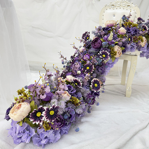 Fantasia rosa <span class=keywords><strong>margherita</strong></span> <span class=keywords><strong>viola</strong></span> ortensia 2 metri può personalizzare corridori da tavolo Layout festa di nozze decorazioni floreali artificiali - Product Image 3