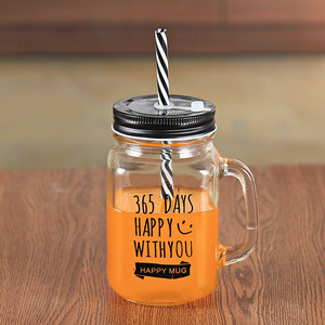 Wholesale Custom 16oz <strong>Mason</strong> <strong>Jar</strong> Glass Cup <strong>with</strong> Rooster Design Lid <strong>Straw</strong> Silk Screen Handle Juice Glass <strong>Jar</strong> Cup - Product Image 6