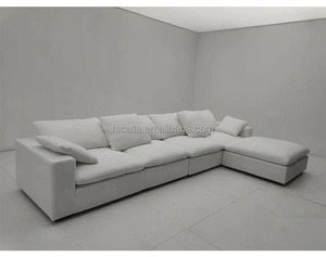 Canapé moderne nuage paresseux minimaliste <span class=keywords><strong>L</strong></span> forme coton lin tissu blanc 7 places ensemble de canapés modulables meubles de salon - Product Image 4
