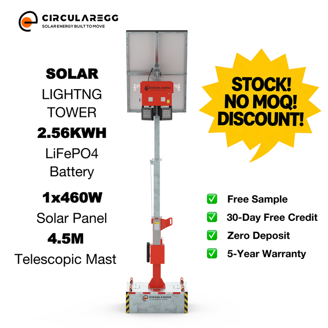 In Stock Mobile Solar LED Lighting Tower with 460W Solar 4.5M Manual Mast IP65 Rated 5-Year Warranty Construction Park Outdoor