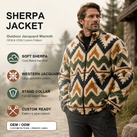 Veste polaire personnalisée pour homme, jacquard géométrique, sherpa, chaude, épaisse, zippée, col montant, hiver, streetwear, vente en gros