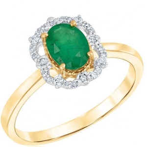 แหวนแต่งงาน/หมั้นเงินแท้ 925 ชุบสองสี ประดับด้วยพลอย CZ สีขาวและสีเขียวมรกต - Product Image 2