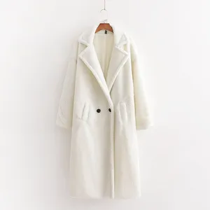 Manteau Long en fausse fourrure de noël pour femmes, personnalisé, col cranté, manches longues, Long