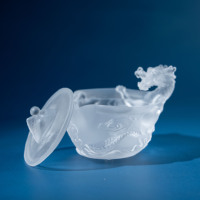 Pot de rangement en cristal de luxe avec couvercle, relief 3D sculpté, dragon chinois, décoration artistique orientale, cadeau