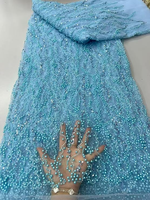 Tissu de dentelle lourde perlée de luxe avec sequins et perles, dentelle guipure cordonnée perlée pour robes de mariée
