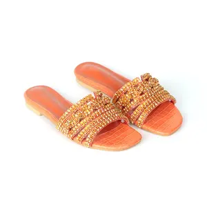 BOBNINI-zapatillas de tacón plano con punta abierta cuadrada, zapatos de verano de lujo con diamantes