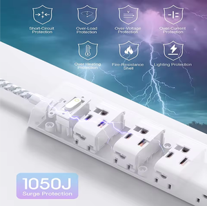 Regleta de Enchufes Power Max de 12 Tomas con Cable Trenzado de Carga Inteligente USB-C y Diseño Montable para Oficina en Casa - Product Image 4