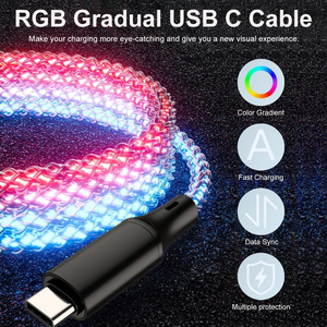 RGB LED Light up <span class=keywords><strong>USB</strong></span> a Tipo <span class=keywords><strong>C</strong></span> Cable de carga rápida Carplay Compatible Colorido Cable de cargador gradual para iPhone e impresora - Product Image 2