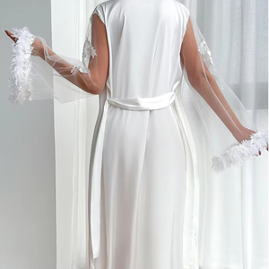 Nouvelle arrivée <span class=keywords><strong>Chemise</strong></span> <span class=keywords><strong>de</strong></span> <span class=keywords><strong>nuit</strong></span> à manches longues en plumes <span class=keywords><strong>de</strong></span> <span class=keywords><strong>satin</strong></span> Vente à chaud <span class=keywords><strong>de</strong></span> vêtements <span class=keywords><strong>de</strong></span> <span class=keywords><strong>nuit</strong></span> <span class=keywords><strong>de</strong></span> luxe pour femmes - Product Image 3