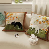 Housse de coussin vintage carrée style français motif chat de dessin animé 100% polyester pour canapé, chevet, chambre d'hôtes, coussin décoratif et support lombaire