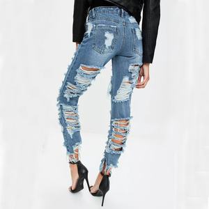 กางเกงยีนส์แฟชั่นผู้หญิงสไตล์เก๋ไก๋จากกวางโจว ขาดเซอร์ๆ แบบดีไซน์พิเศษ - Product Image 3