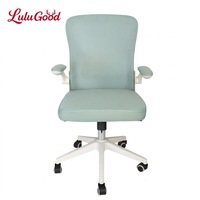 Chaise de bureau ergonomique pivotante à 360 degrés, cadre blanc, tissu rose, accoudoirs réglables pour la maison