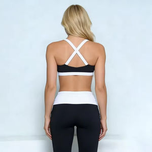 Pantalons de yoga plissés évasés en nylon à taille haute personnalisés pour femmes, ensemble de leggings et soutien-gorge de sport contrastés, tenue de fitness respirante - Product Image 2