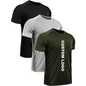 Sport Vocht Wicking Raglan Mouw Mannen Gym Fitness Hardloop Mesh Atletisch Zwart Afdrukken Custom Logo Snel Droog Voetbal T-Shirt