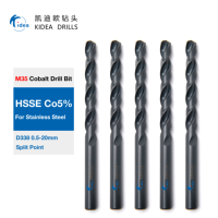 Forets hélicoïdaux KIDEA HSS-Co noirs DIN338 M35 entièrement affûtés, compatibles OEM (0,5-20 mm)