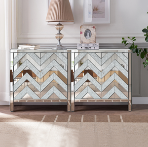 Modern Solid Wood Sideboard Cabinet with Mirror <b>Trim</b> and M Shape Design Adjustable Height Storage for Living Room - Product Image 1