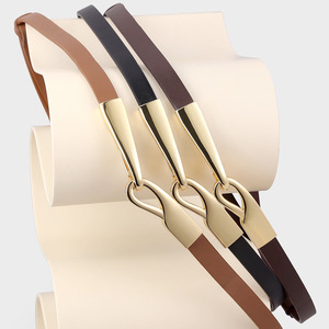 Cinturón de Cuero de Primera Calidad para Mujer, Cinturón Decorativo Minimalista de Lujo con Hebilla de Gancho Dorado - Product Image 1