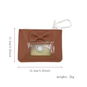 Vintage <b>Bow</b> Dog Poop Bag <b>Holder</b> Outdoor Portable PU Leather Dog Waste Bag Dispenser Zipered Pouch with Carabiner Clip - Product Image 4