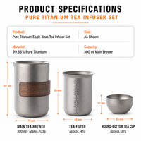 Service à thé en titane pur pour l'extérieur, kit de thé portable léger pour le camping, ensemble de tasses à thé pour pique-nique, équipement de préparation du thé