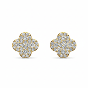 Pendientes de Diamantes Reales con Diseño de Trébol de Cuatro Hojas Floral, con Tecnología de Microincrustación, para Ocasiones Especiales, Oro Amarillo de 14 Quilates - Product Image 2