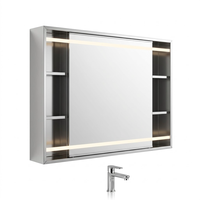 Armoire de salle de bain en acier inoxydable à deux portes avec éclairage LED ambiant inférieur, murale, pour la décoration murale de salle de bain d'appartement
