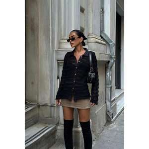 Cardigan en tricot Sobe pour femme, noir, transparent, col polo, style décontracté - Product Image 4