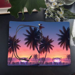 A6 Cahier Vintage fait à la main Pages remplaçables Souvenirs mémorables pour conférences à grande échelle avec palmiers Scène Foule Su - Product Image 4