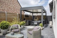 Pérgola Bioclimática Motorizada de Aluminio con Luces LED, Techo de Láminas Ajustables, para Patio Exterior, Jardín, Villa, Gazebo