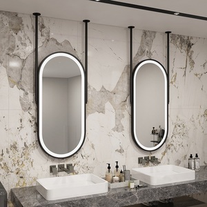 Miroir de salle de bain intelligent LED CF moderne, ovale, avec cadre métallique antirouille, suspendu, 3 couleurs de lumière, à intensité variable, tactile, anti-buée, pour salon, maison, hôtel - Product Image 1