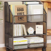 Chariot de rangement à roulettes en fer pour bureau d'étudiant, avec boîte à livres, poulies, rangement de fichiers en maille, organisateur de dossiers format lettre, pour la maison, écologique