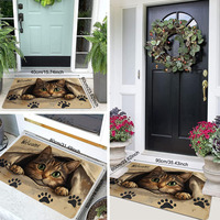 Tapis de bienvenue Kongyu Home Textiles Vivid 3D Broken Wall Cat, motif chaton mignon, antidérapant, tapis de sol à empreintes de pattes d'animaux