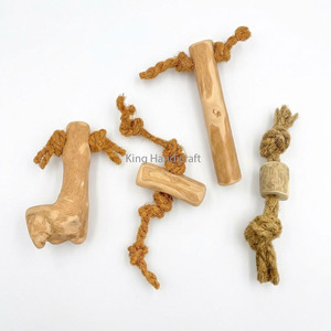 Eco-Friendly Squeaky Coffee Wood Dog Chew Stick with Natural Coir <b>Rope</b> Durable Pet Teething Toy Dental Health Boredom Relief - Product Image 2