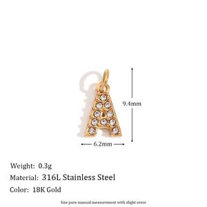 Pendentifs en lettres en zircon plaqués or 18 carats en acier inoxydable scintillants, bijoux personnalisés, style DIY, accessoires de mode personnalisés - Product Image 2