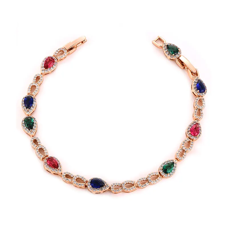 Новое поступление, модные ювелирные изделия с бриллиантами, 18 карат, розовое золото, позолоченный бриллиантовый браслет, красочный циркониевый браслет для женщин