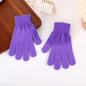 Gants unisexes pour adultes à prix de gros, gants d'hiver chauds et épais en tricot personnalisés, gants bleus et violets unis pour hommes et femmes - Product Image 3