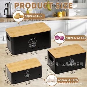Cross-border bamboo lid black <b>storage</b> container for potatoes, breathable and fresh <b>kitchen</b> <b>storage</b> <b>boxes</b> for potatoes, onions, - Product Image 1