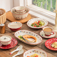 Service de table en céramique, bols et assiettes à motif de fruits, bol et pot en céramique, service de table