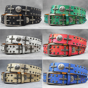 Cintura alla Moda con Borchie per Uomo e Donna, Stile <span class=keywords><strong>Punk</strong></span> <span class=keywords><strong>Rock</strong></span> con Fibbia a Perno, Cintura con Croce e Teschio per Jeans, Cinture da Donna di Design - Product Image 1