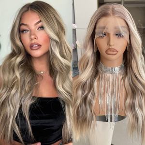 Perruques Carkira de haute qualité, cheveux synthétiques confortables de 20 pouces, perruques frontales transparentes 13x4 blondes avec mèches, résistantes à la chaleur - Product Image 2